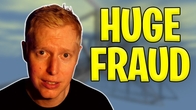 Karl Jobst's thumbnail for one of his videos, saying 'Huge fraud' in bold yellow font